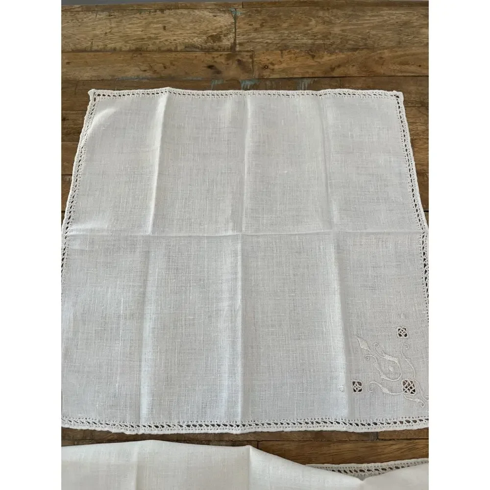 Off White Floral Embroidered Cottagecore Linen Napkins 16